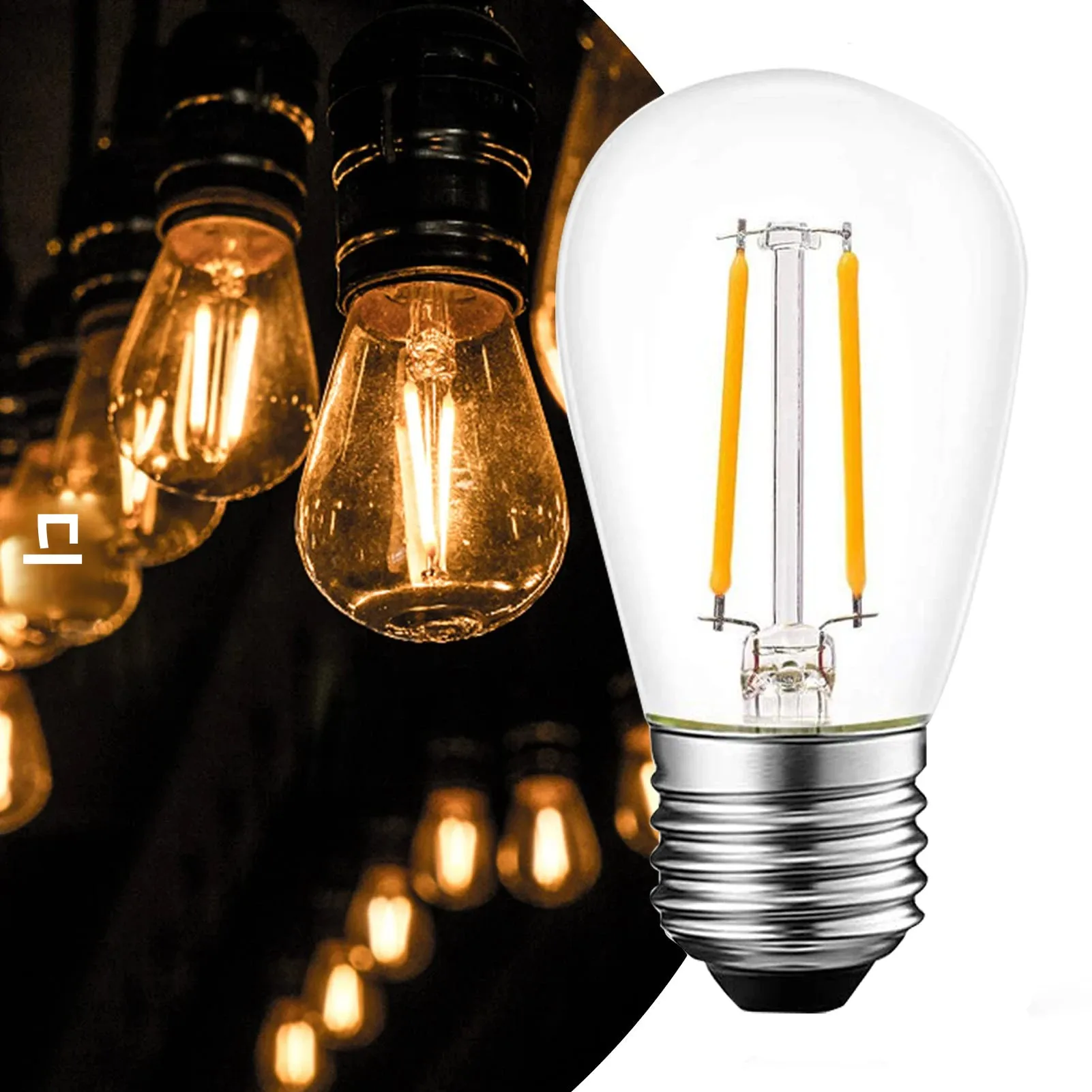S14 교체용 LED 에디슨 전구 2W (20W E27 등급) 전구색 2700K 야외 스트링 라이트 빈티지 투명 LED 전구
