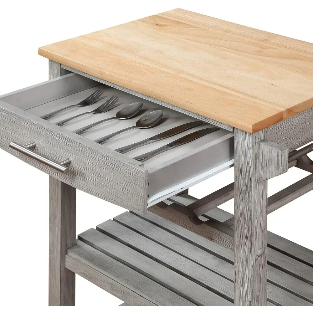 4 Tier Butcher Block Kitchen Cart with Drawer and Wine Rack