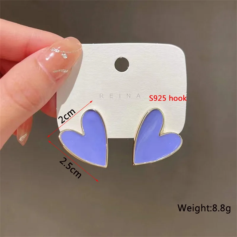 Herz-Ohrringe für Damen, bunte Emaille-Kristall-Liebesherz-Ohrringe, süße koreanische Mode, weibliche Hängeohrringe, Aretes De Mujer – Detail 21