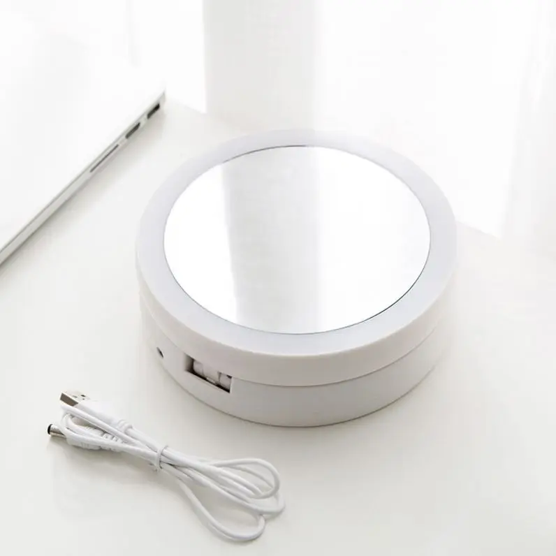 건전지/USB 듀얼 파워 LED 메이크업 거울 양면 10배 확대 휴대용 접이식 여행용 거울 조명 포함