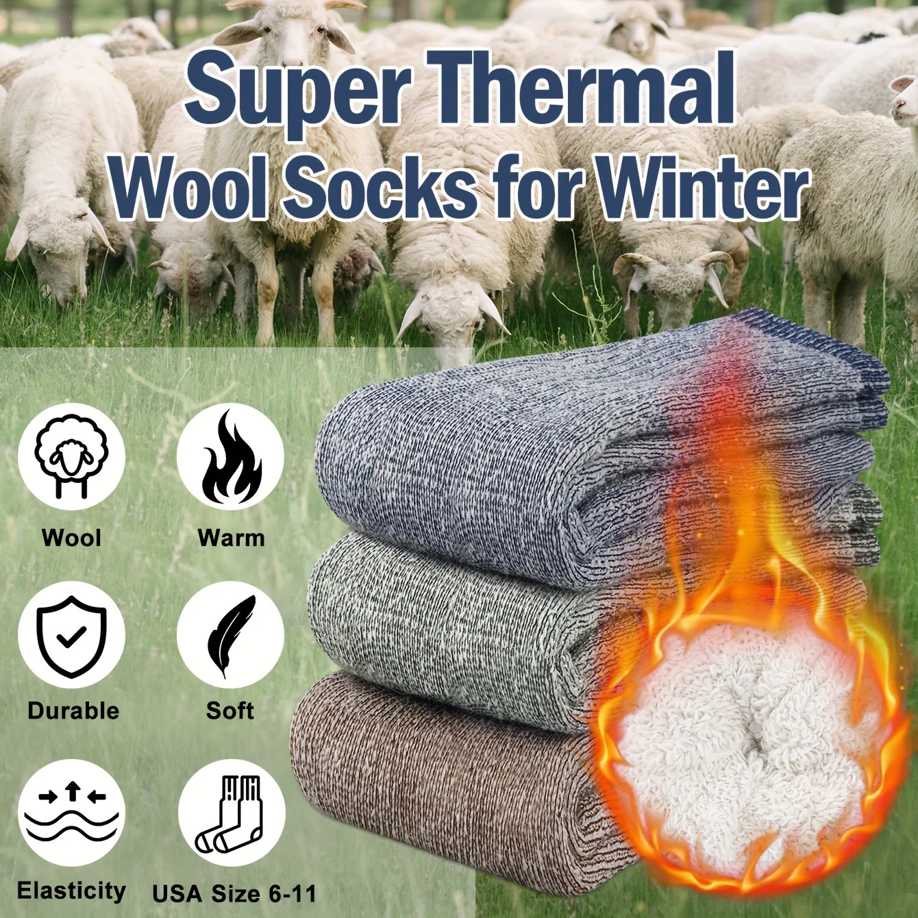 1/3pairs Winter Wool Hiking Socks Thicken Warm Sweat-Absorb Running Socks Thermal Anti-Cold Outdoor Camping Hunting Socks
