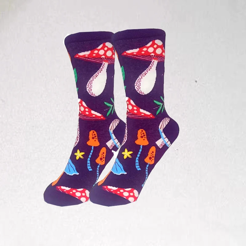 Colorful Funny Women Socks Autumn Winter Street Fashion Oil Painting Creative Skateboard Socks Cute Cartoon Mushroom Stocking images - 6