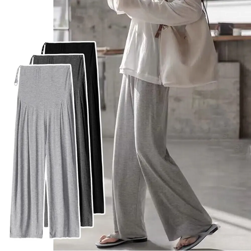 Comfortable High Waist Pregnancy Trousers Plus Size Breathable Pregnant Belly Pants Soft Texture Modal Wide Leg Pants Home Wear