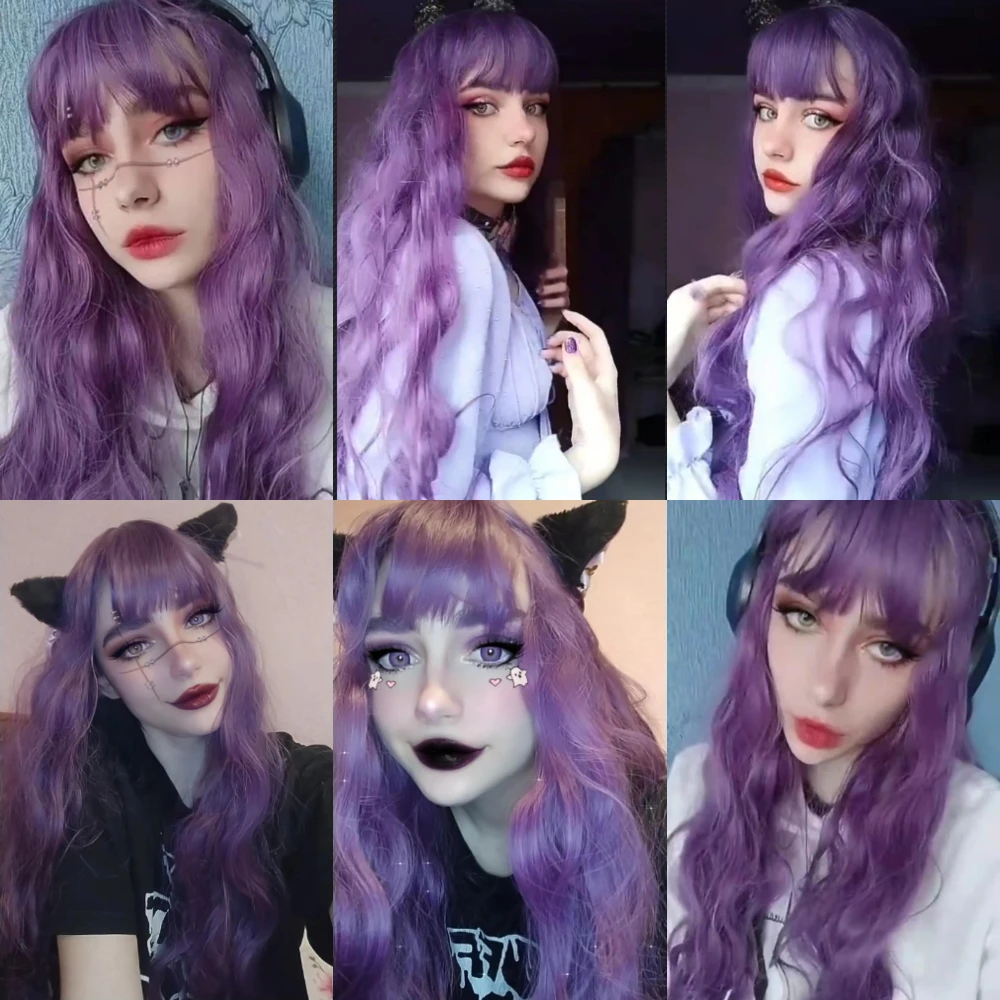 MSIWIGS Long Wavy Purple Cosplay Synthetic Wigs Lolita