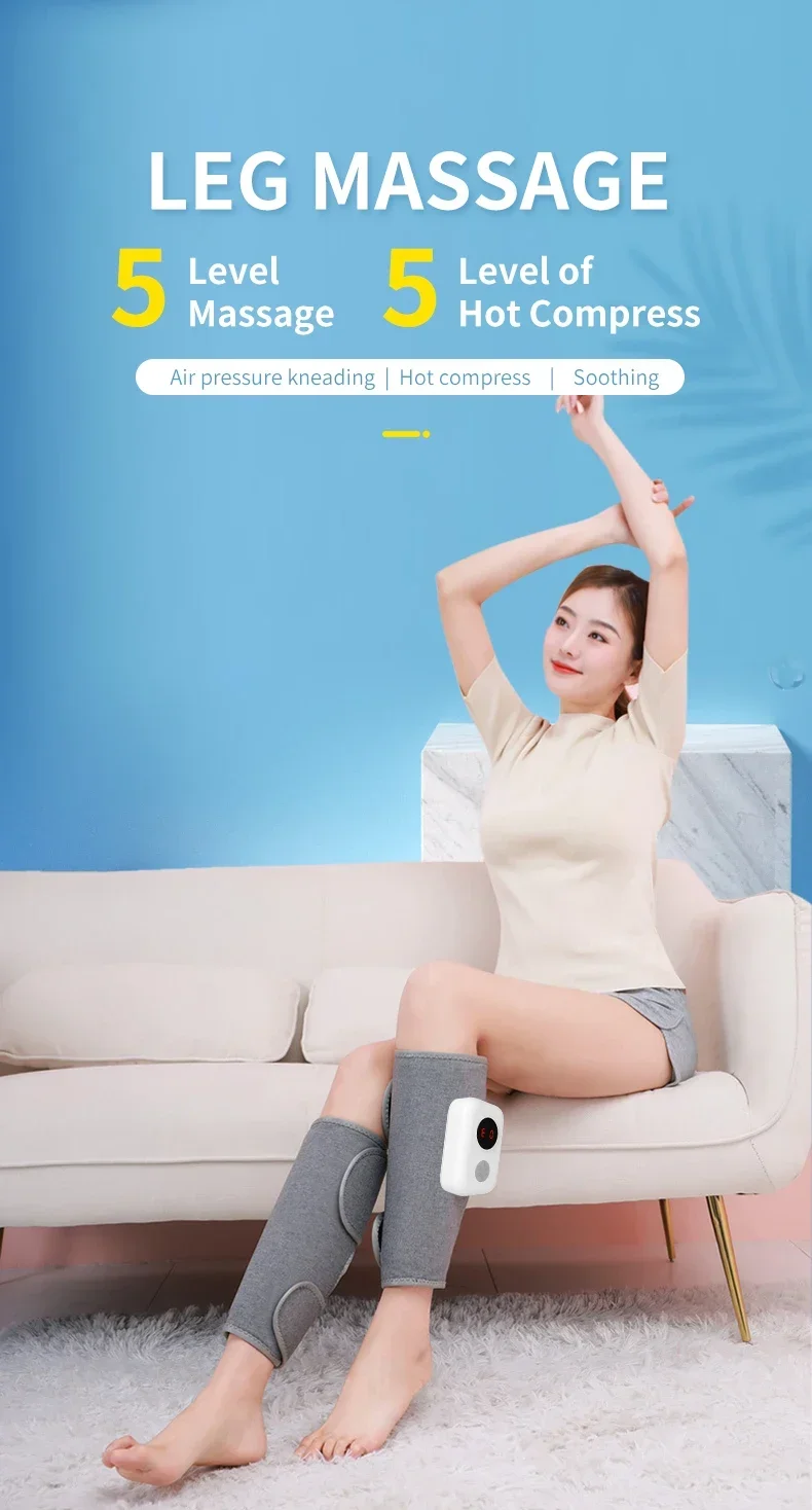 Nuovo massaggiatore per polpacci a pressione d'aria a 360° con 5 modalità di rilassamento dei muscoli delle gambe e dei piedi, favorisce la circolazione sanguigna_voghion.com