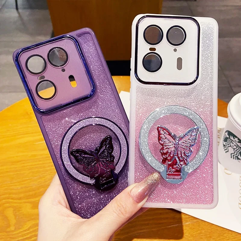 Glitter 3D Butterfly Magnetic Stand Phone Case Cover