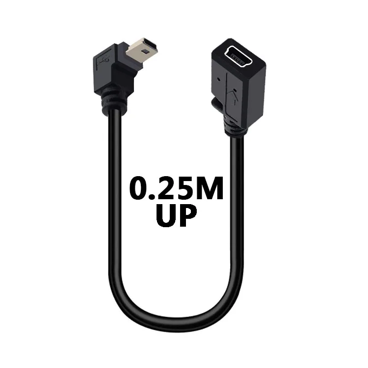 Compact Right Angle Mini USB Extension Cable – 25cm 5-Pin Male to Female Adapter