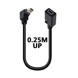 Compact Right Angle Mini USB Extension Cable - 25cm 5 - Pin Male to Female Adapter (Up)