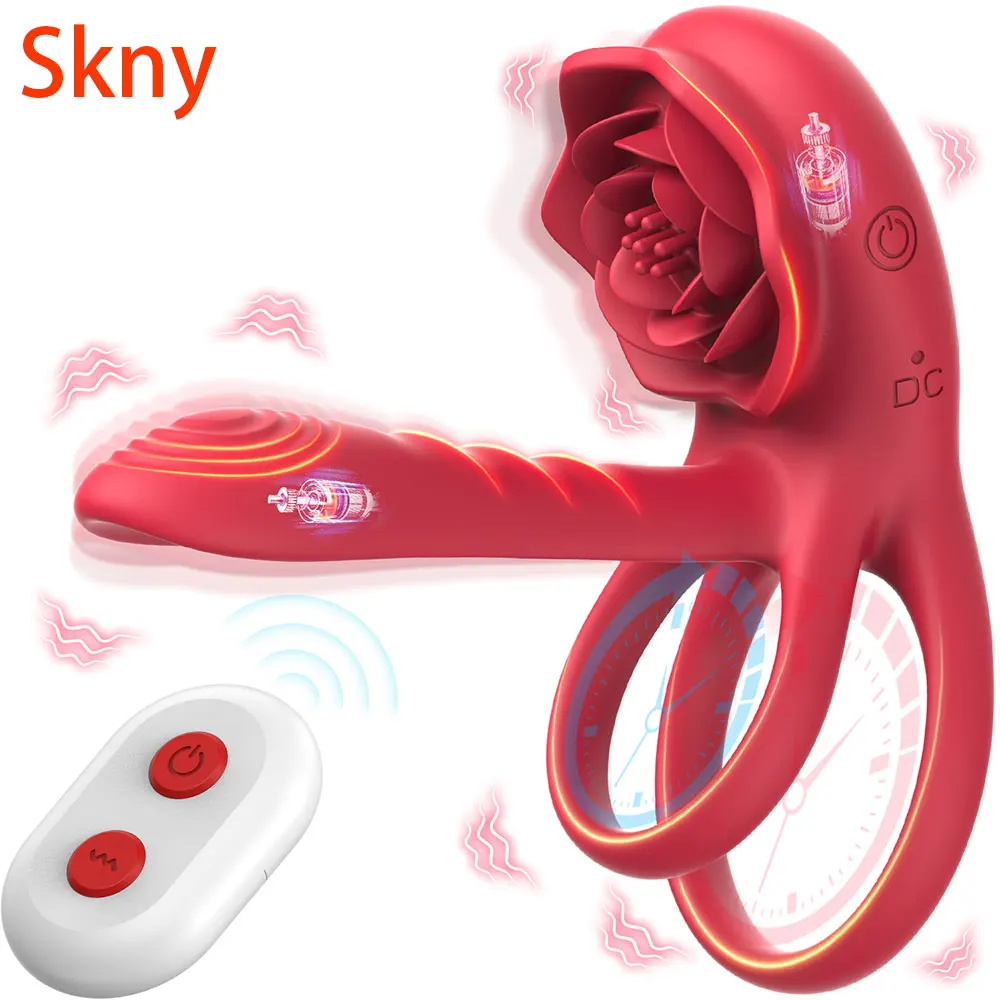 Rose Penis Cock Ring Vibrator Leistungsstarke Penis Ring Verzögerung Ejakulation Weibliche G-punkt Klitoris Massager Erwachsene Sexy Spielzeug für paar