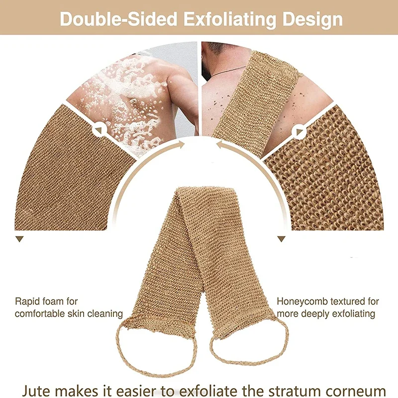 Natural Sisal Back Bath Towel Jute Exfoliating Gloves Back Wash Strap Shower Scrubber Body Cleaning Kit for Body Face Back Baths 4