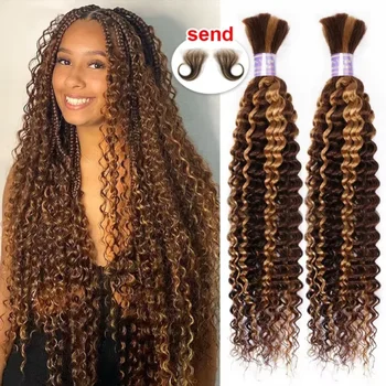 Ombre Deep Wave Boho Braids Human Hair Curly Highlight 427 Brazilian Human Hair Remy Braiding Real Raw Weave Extensions 1