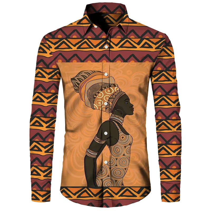 thumbnail image 1 of Camisas de manga larga con botones y estampado 3D de estilo étnico africano para hombres y mujeres, camisetas Dashiki folclóricas personalizadas, ropa vintage para parejas, 1 of 5