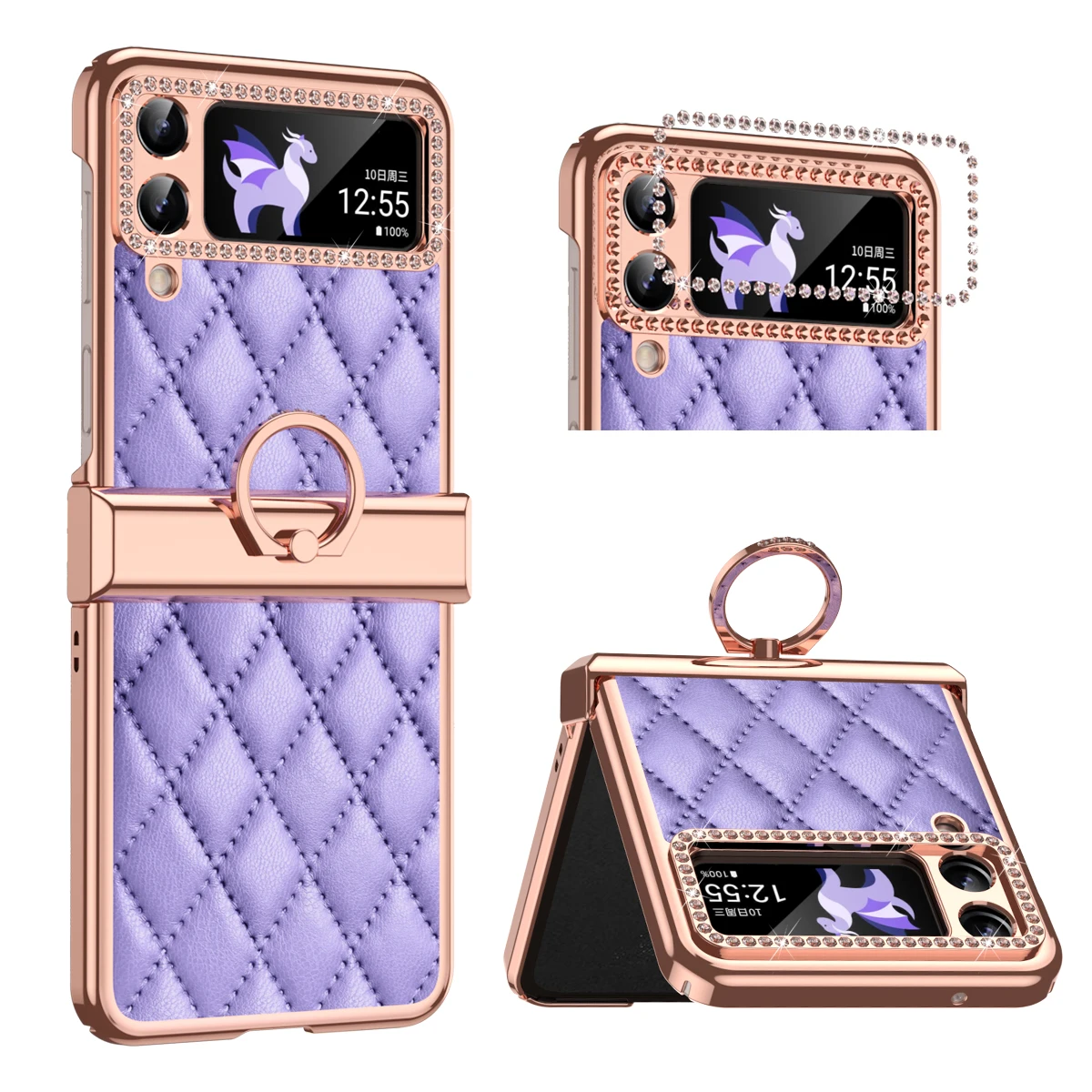 

Samsung Galaxy Z Flip 4 protective case luxury leather bag Purple