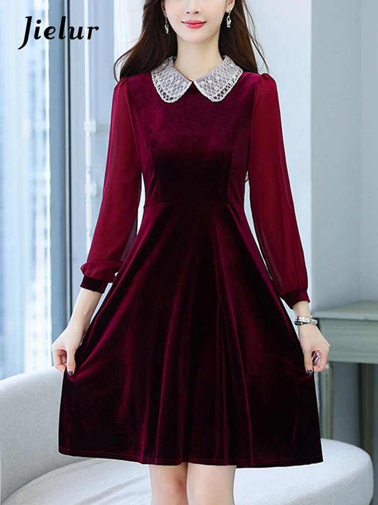 

Jielur Осенние новые корейские контрастные тонкие женские платья милое элегантное Дамское Платье женское шикарное ТРАПЕЦИЕВИДНОЕ ПЛАТЬЕ С Высокой Талией для женщин