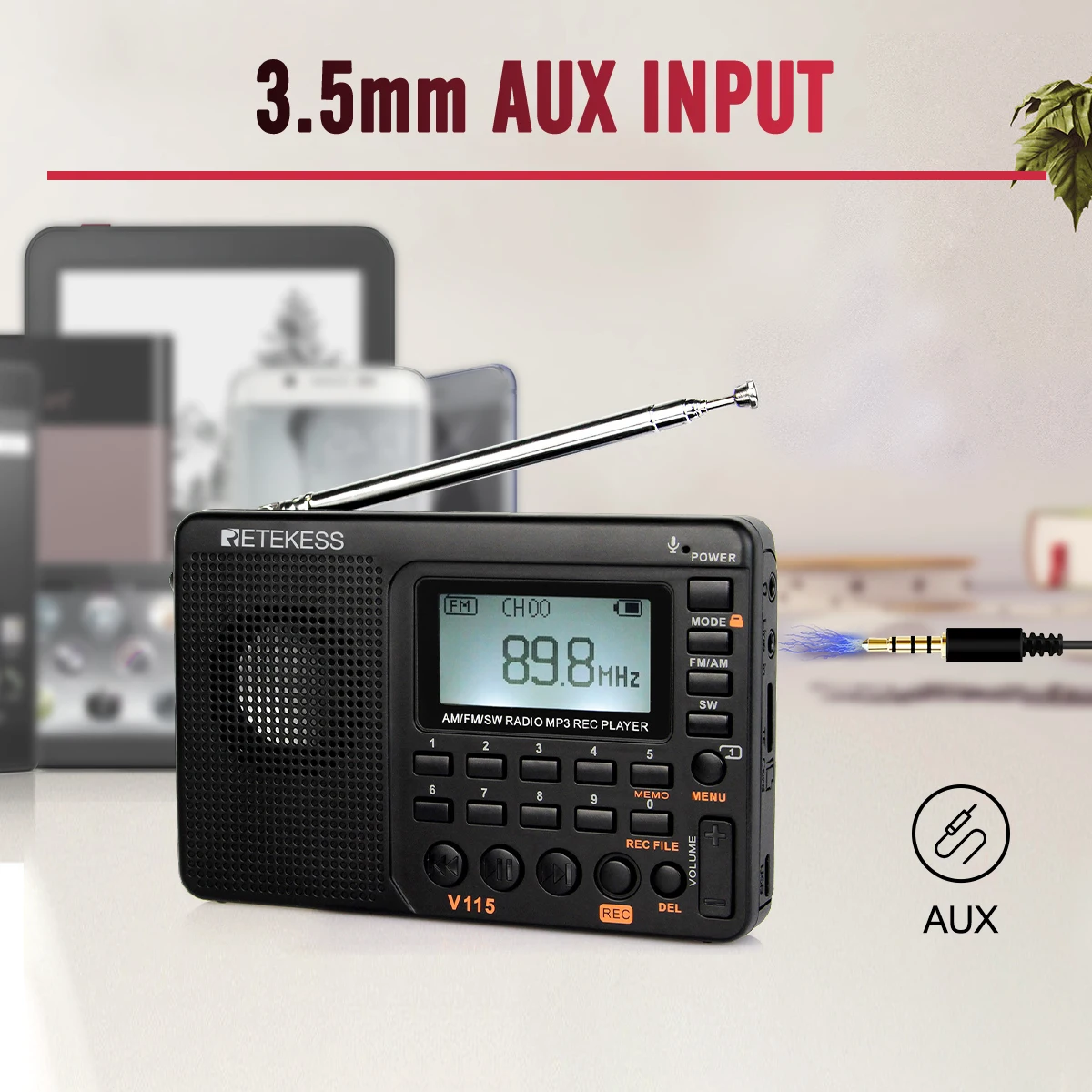 RETEKESS V115 Radio FM AM SW Portable Radios Rechargeable  Radio Batteries multiple bands  USB Recorder Speaker for Elders TX32 — view 6