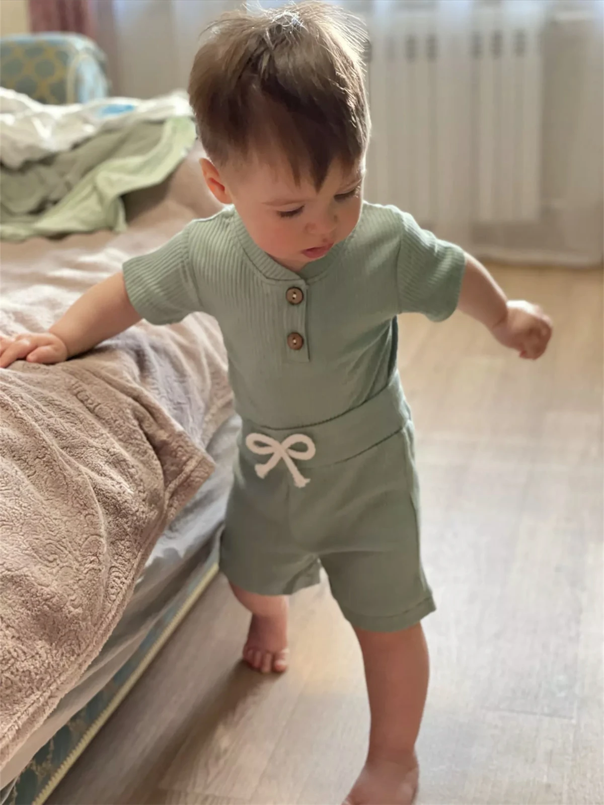 New Summer Newborn infant Baby Boy Knitted Clothes Set Short Sleeve Romper Bodysuit Top and Shorts Casual Outfit for Boys 5
