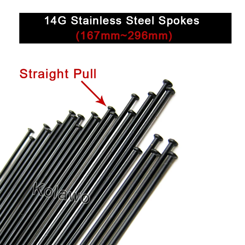14G/14K Black Straight Pull Bicycle Spokes Stainless Steel Spokes Round