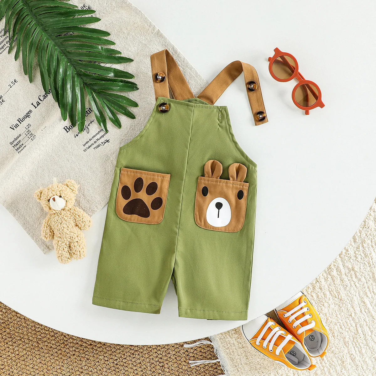 חצאיות תלויות לתינוקות בלתי מגדריות ללא שרוולים עם כפתורים, אוברולים קרטון חמודים לילדים וילדות בגילאי 1-3