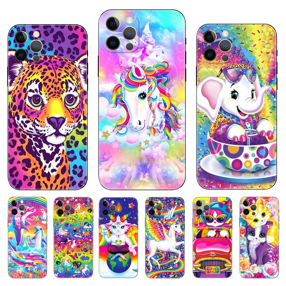 Fundas Lisa Frank Art Couqe phone case for iphone 5 2020se 6 6s 7 8 plus x 10 XR XS 11 12 13 mini pro MAX black tpu back cover phone cases for iphone xr