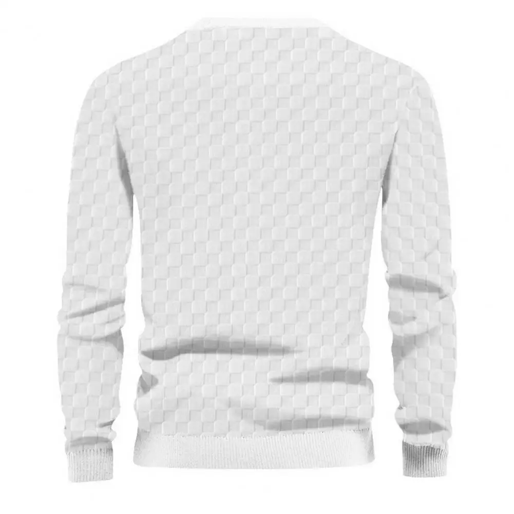 

Round Neck Long Sleeve Top Checkered Pattern Long Sleeve Pullover for Men Loose Fit T-shirt with Elastic Cuff Soft Thick Fall