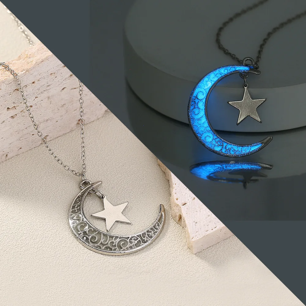

Classic fashion stars the moon strange luminous light-emitting pendant necklace Necklace women wholesale