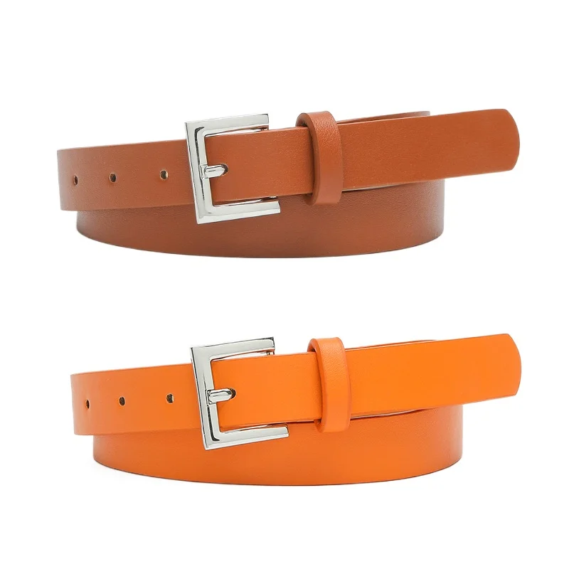 

Solid Color Women's Casual Belt with Metal Buckle, Fashionable Candy Color PU Belt for Dress and Jeans