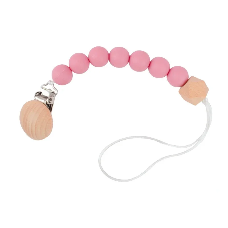 Pacifier Clip Baby Wood Color Silicone Bead Infant Teether Soother Anti-drop Chain Newborn Safe Teething Toy Dummy Nipple Holder