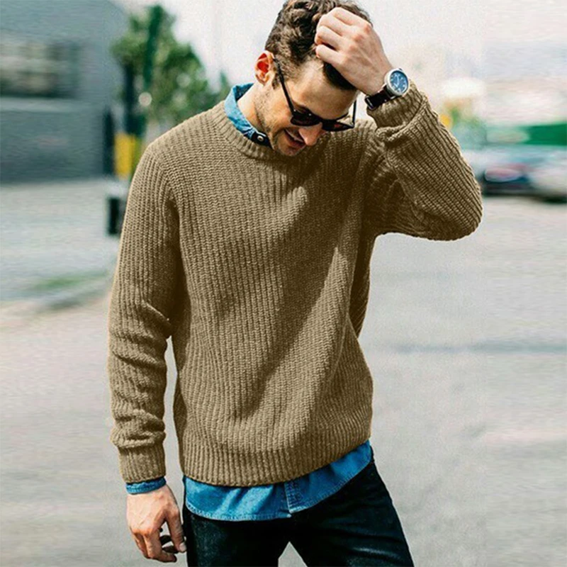 Autumn Men Knit Sweater Solid Long Sleeve Crew Neck Pullovers Knitting  Clothing Mens Winter Warm Jumper Fashion Loose Streetwear - Cardigan -  AliExpress