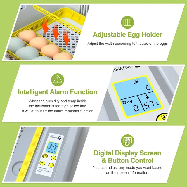 36 Egg Incubator for Hatching Eggs withAuto Turn, Temp & Humidity Control, Built-in CandleLarge Capacity Egg Incubator for Chic