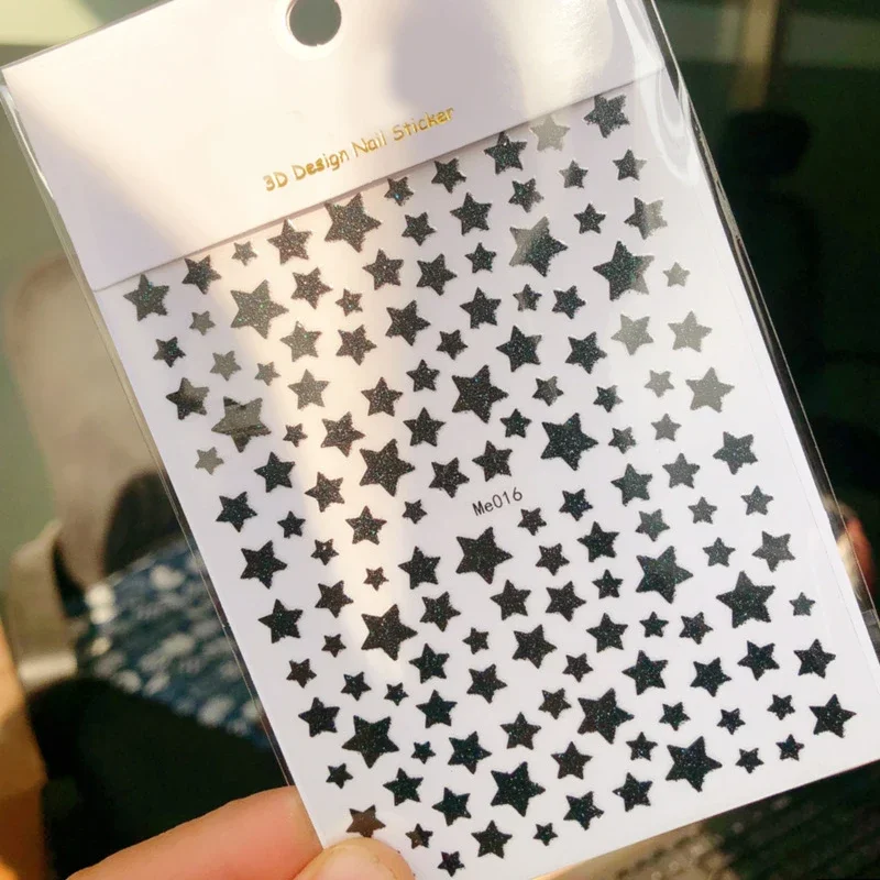 Glitter Silver Star Nail Art Stickers - Self-Adhesive 3D Decorative Accents
