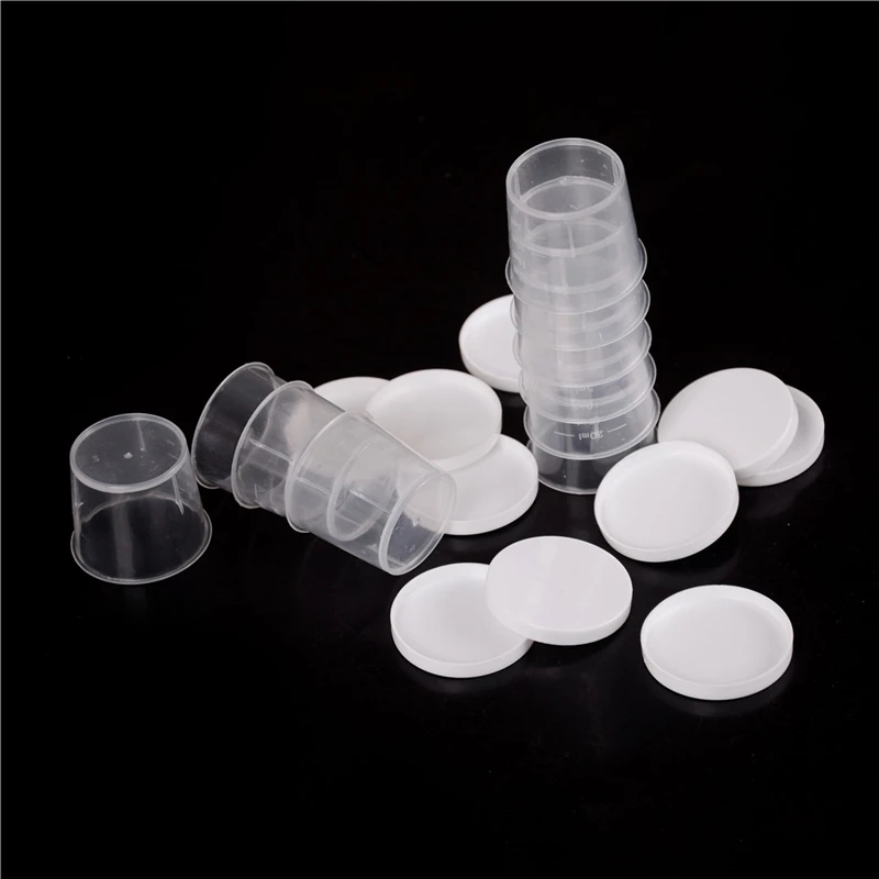 Plastic Measuring Cylinder 10Pcs/Lot 20ml Sample Plastic Liquid Measuring Cups Graduated Laboratory Bottle Lab Test Measuring Container Cup with White Cap