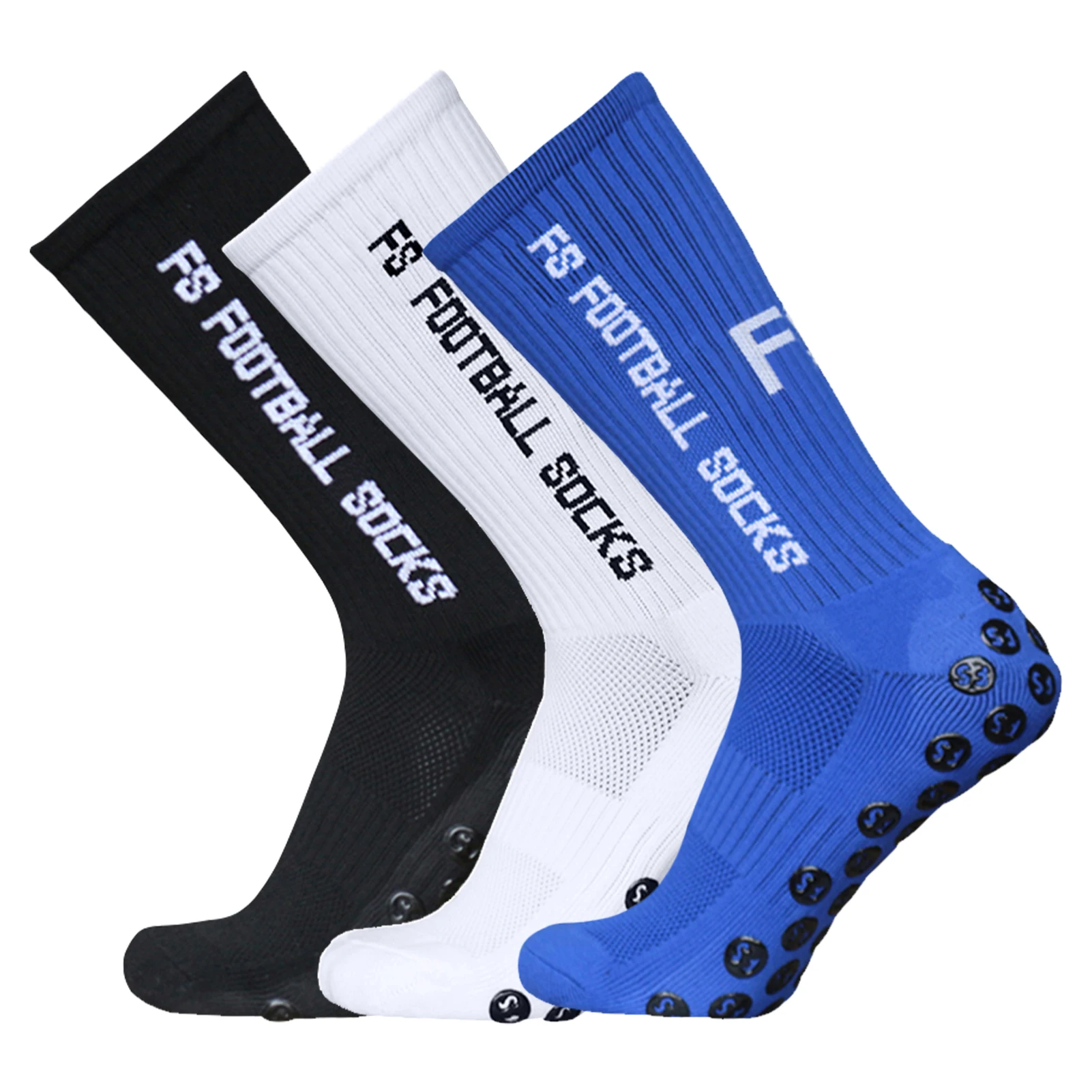 3 Pairs Running Socks Outdoor Sports Stretch Socks Athletic Football Soccer Socks Anti Slip Socks with Grips for Ball Sports