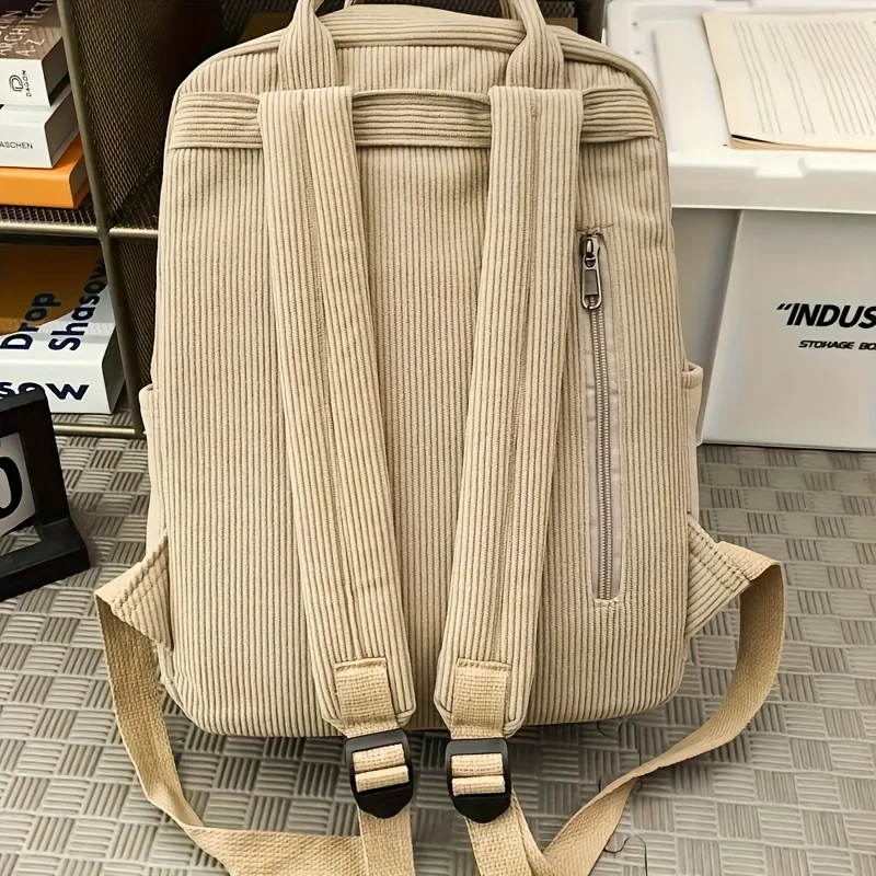 Casual Corduroy Backpack for Teens, 14 Laptop Compartment, High School & College Bag with Zipper Pocket, Backpacks for School