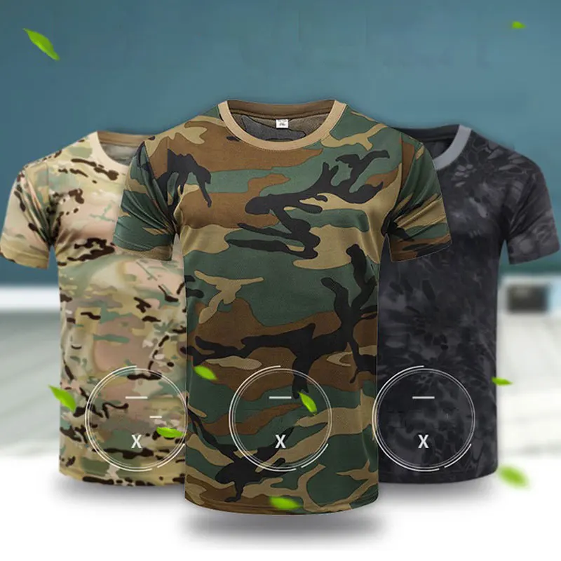 

Mens Short Sleeve Sport T Shirt Quick Dry Running T-shirt Breathable Mesh Tops Camouflage Tactical Travel Gym Clothes Summer Tee