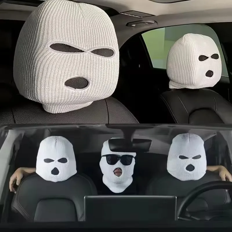 Set of Unique Black and White Car Headrest Covers – Fun and Stylish Auto Decoration