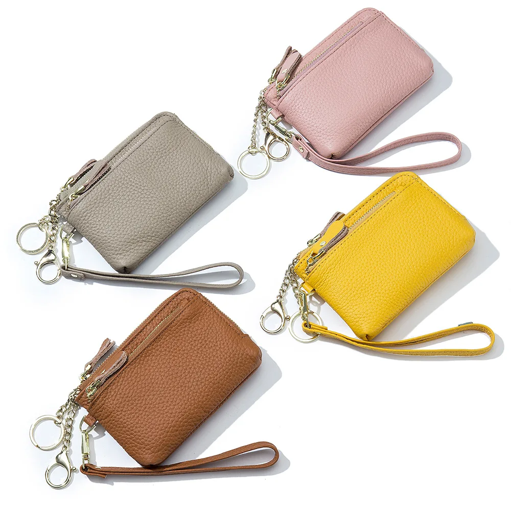 

2022 New Women Wallet Genuine Leather Coin Change Purse Pouch Slim Minimalist Female Pocket Card Holder Wallets with Key Ring