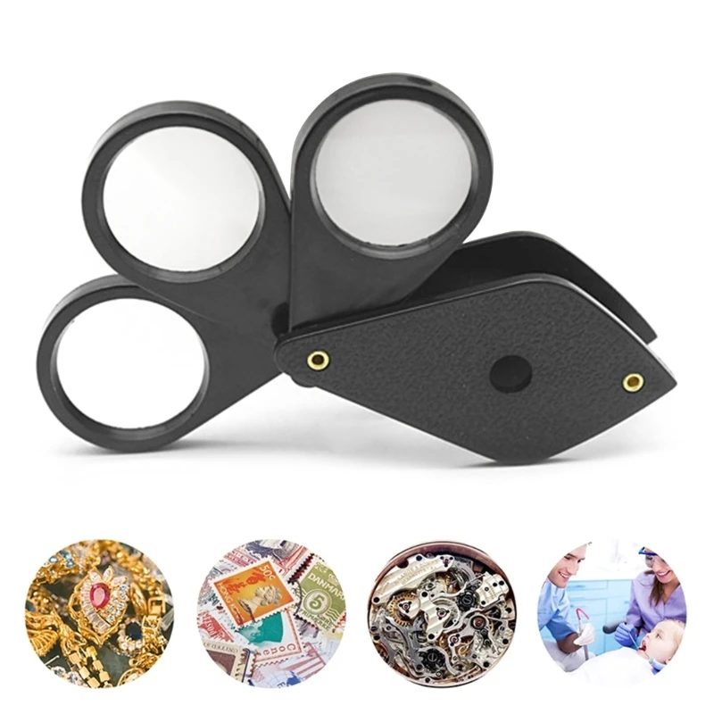 10X Folding Pocket Magnifier 2.56''Diameter Loupe with Keychain Portable  Magnifying Glass for Reading Jewelry Coins