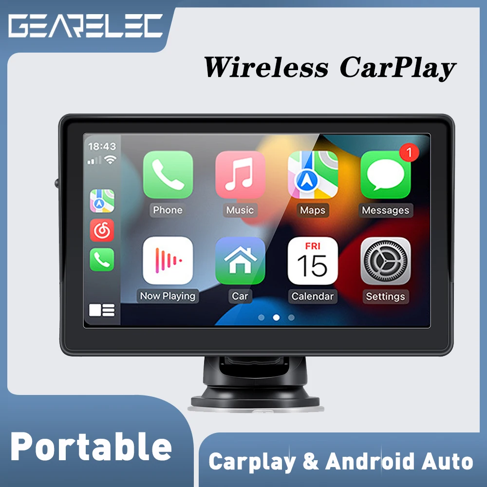 GEARELEC 7 inch Touchscreen Wireless CarPlay Android Auto Portable Car