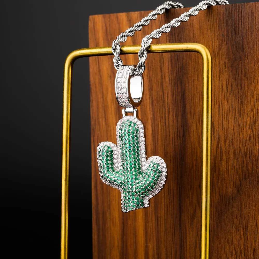 TOPGRILLZ Iced Out Cactus Pendant Necklace Newest AAA Green Cubic