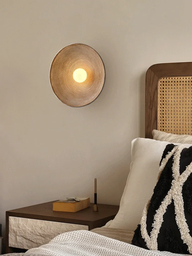 Description Picture 4 of itemIndoor Retro Japanese Style Wall Circle Lamp Bedroom Bedside Light Sconces LivingRoom Dining Room Aisle Decor Design Lighting