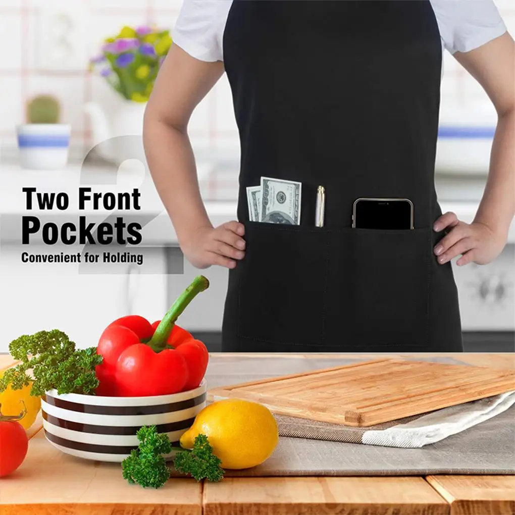 Cotton Adjustable Bib Apron With Large Pocket Waterproof Machine Washable Adjustable Neck Strap