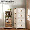 4 Tier Plastic Storage Containers with Doors & Wheels Foldable Organization Folding Storage Boxes for Living Room Bedroom Office 1