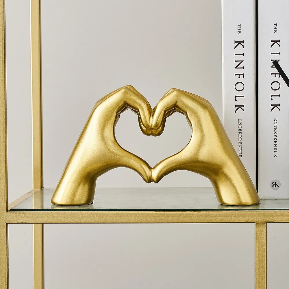 

Nordic Home Decor Love Gesture Statue Abstract Heart Hand Sculpture and Figurines Creative Desk Ornament Room Decor Wedding Gift