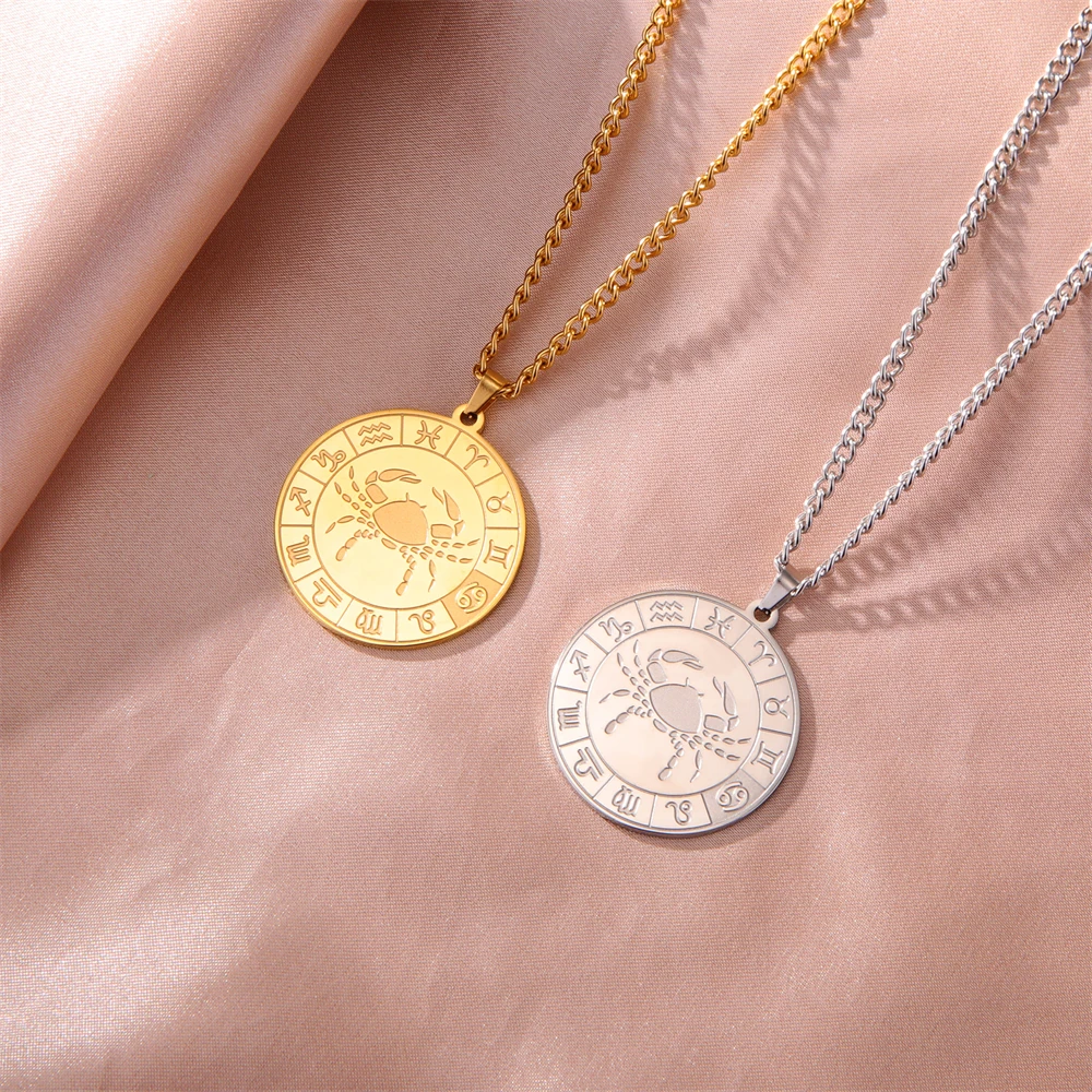 Mode 12-Sternbilder Anhänger Halskette Für Frauen Männer Edelstahl Sternzeichen Halsketten Vintage Amulett Schmuck Großhandel – Detail 10