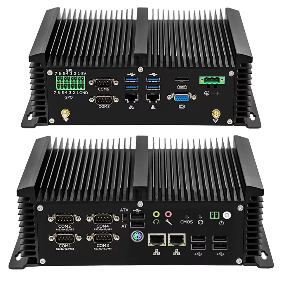 Industrial Fanless Mini PC Intel i7 10610U i5 10210U Rugged Computer 10*USB 6*COM HDMI VGA 14*GPIO 4*RJ45 LAN 4G SIM WIFI 3