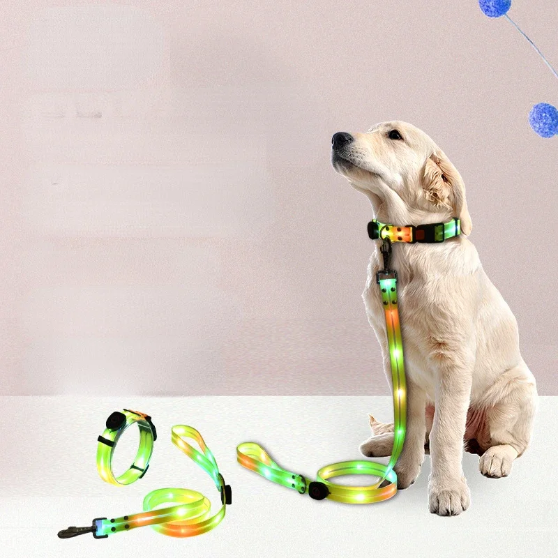

LED Light UP Dog Leash and Collar Rechargeable Waterproof Glow in The Dark Dog Leash with Light Luminous Reflective Dog Lights