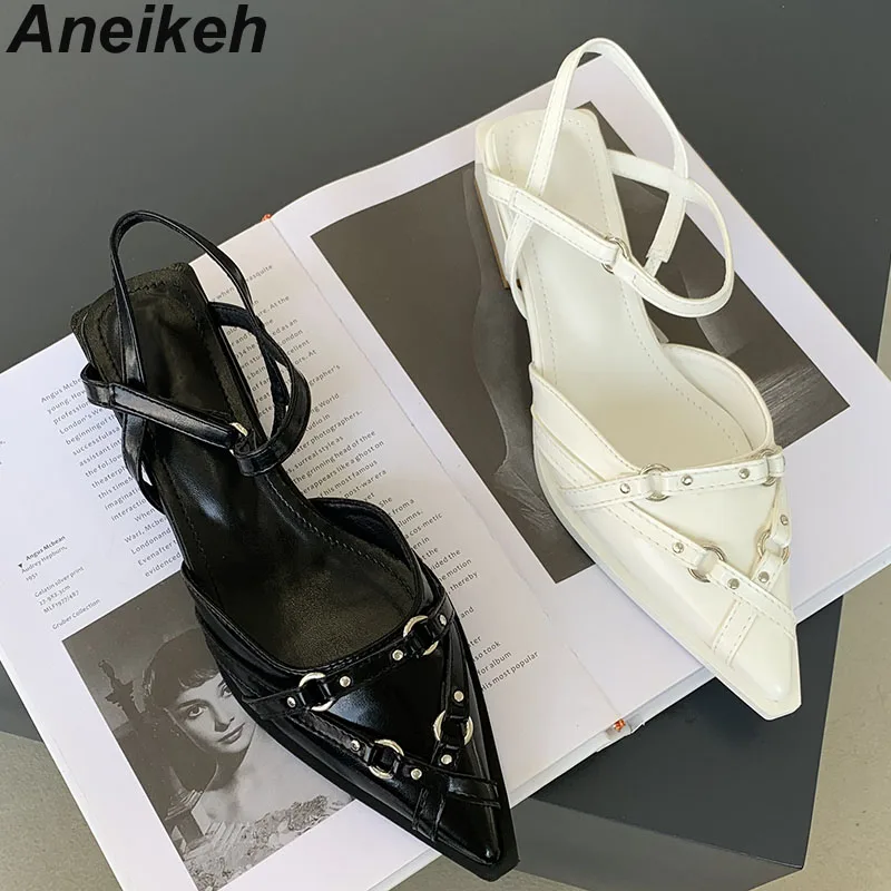 

Aneikeh 2024 весна-осень новая женская обувь на липучке на низком каблуке с квадратным носком PU для работы офиса женские туфли-лодочки модный лаконичный в римском стиле