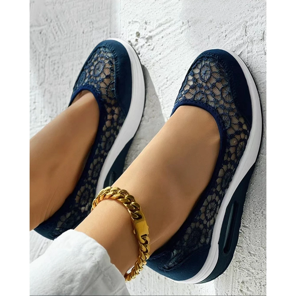 2024 Casual Contrast Lace Slip-on Sneakers Women Spring Autumn Round Toe Sports Running Shoes Femme Going Out Korean Style