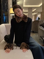 Korean Fashion Women Casual Punk Coat Streetwear Vintage Fur Patchwork Leopard Jackets Y2k Aesthetic Turn Down Collar Coat Femme 4