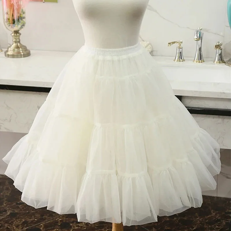 Women's Vintage Petticoats Knee Length Organza Lolita Tutu Skirt Fluffy Princess A line Party Prom Underskirt Retro Crinoline